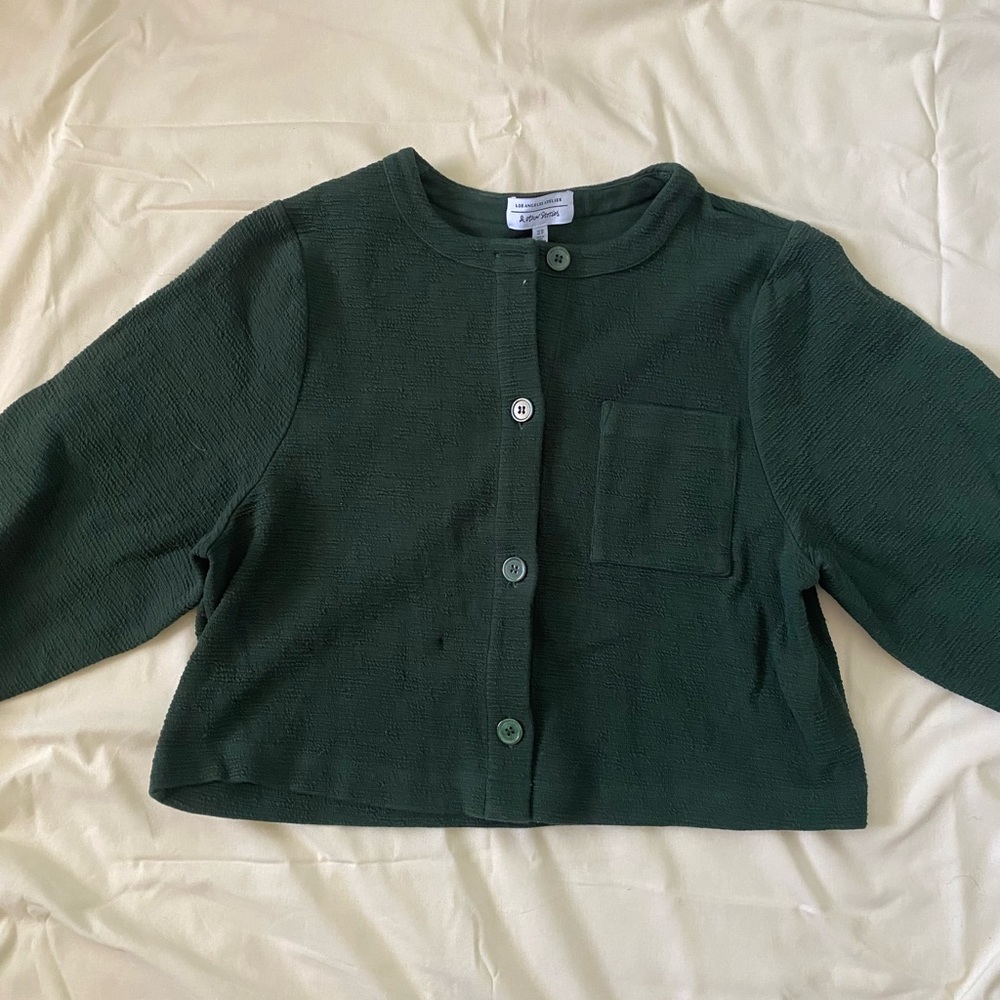 & Other Stories Green Textured Boxy Fit Cardigan Sweater